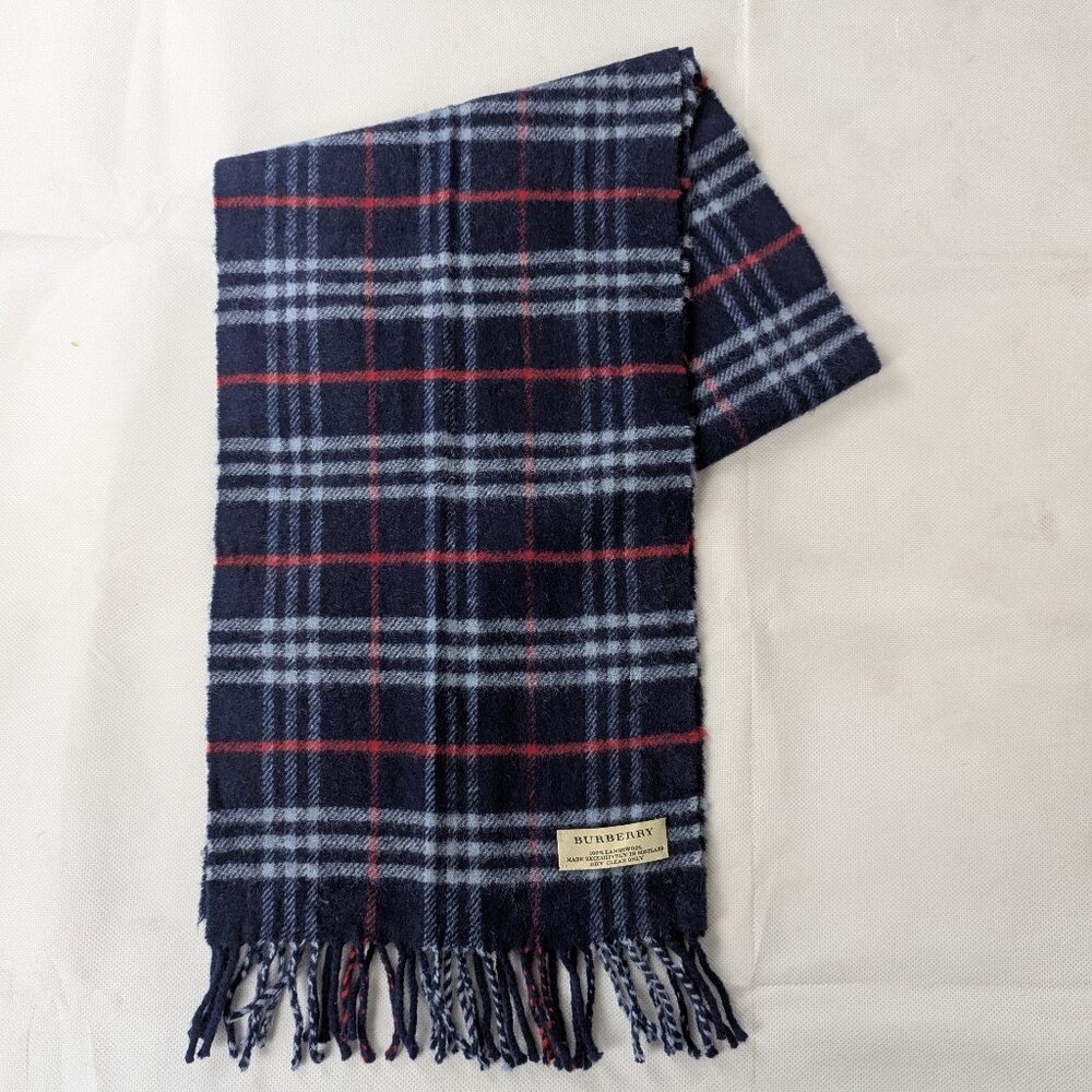 Burberry Classic Blue Check Lambswool Scarf | Rare